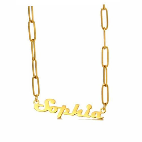 Custom nameplate jewelry wholesale suppliers personalized paper clip chain name necklace manufacturers